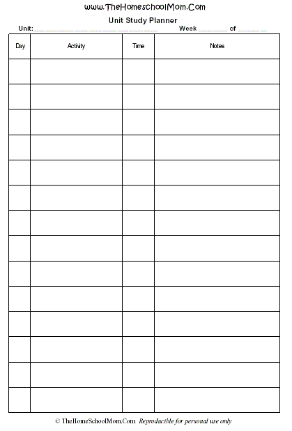 unit study worksheet