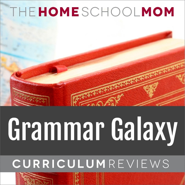 globe and book with text Grammar Galaxy Curriculum Reviews - TheHomeSchoolMom.com